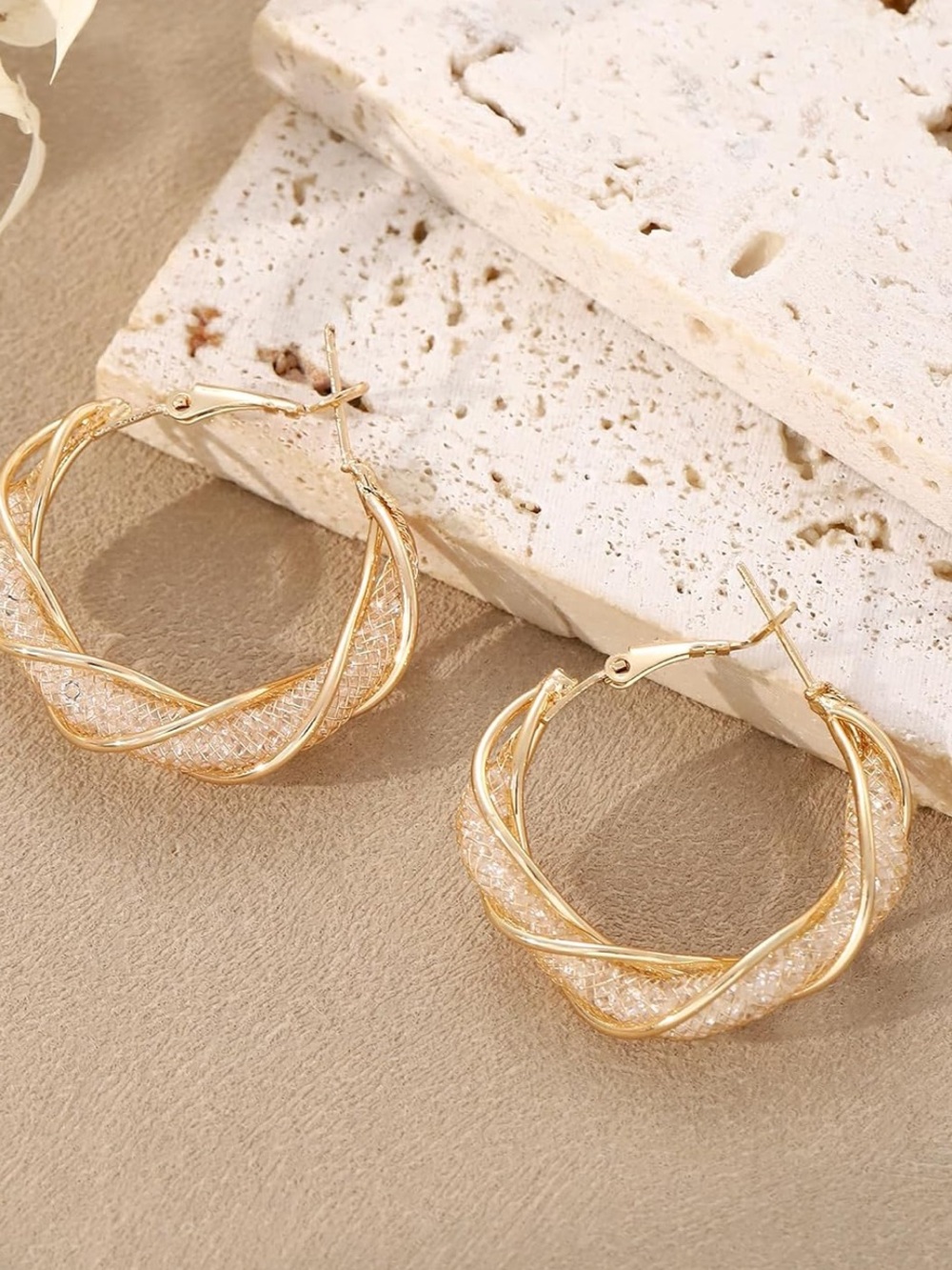 Anthropologie Gold Twisted Lattice Hoop Earrings - Picture 3 of 5